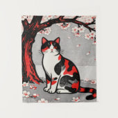 Japanse kat uit houtsnede wandkleed (Voorkant)