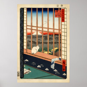 Japanse Kat Ukiyo-e Poster Asakusa Rijstvelden