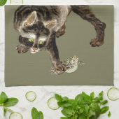 Japanse kat vangen een kikker theedoek (Gevouwen)