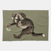 Japanse kat vangen een kikker theedoek (Horizontaal)