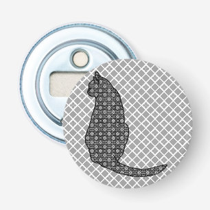 Japanse kat - zwarte en witte Kimono-afdrukken Button Flesopener