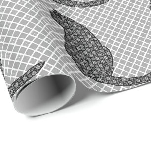 Japanse kat - zwarte en witte Kimono-afdrukken Cadeaupapier