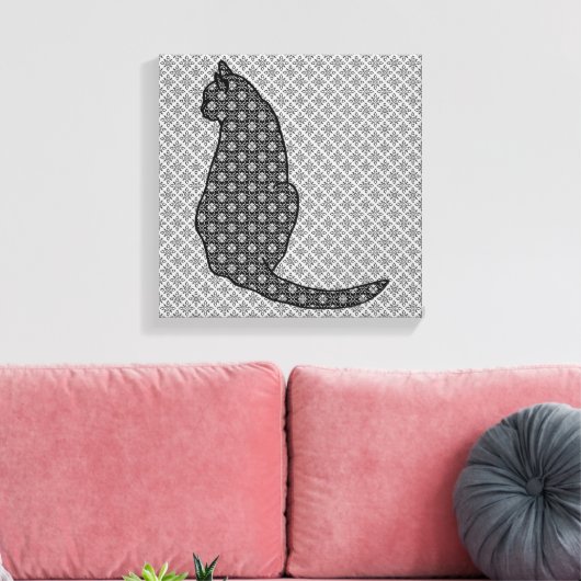 Japanse kat - zwarte en witte Kimono-afdrukken Canvas Afdruk (Insitu (Woonkamer))