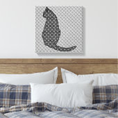 Japanse kat - zwarte en witte Kimono-afdrukken Canvas Afdruk (Insitu (Slaapkamer))