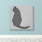 Japanse kat - zwarte en witte Kimono-afdrukken Canvas Afdruk (Insitu (Houten vloer))