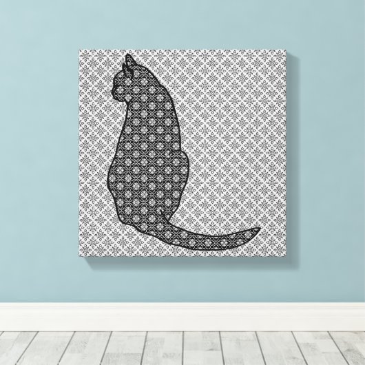 Japanse kat - zwarte en witte Kimono-afdrukken Canvas Afdruk (Insitu (Houten vloer))