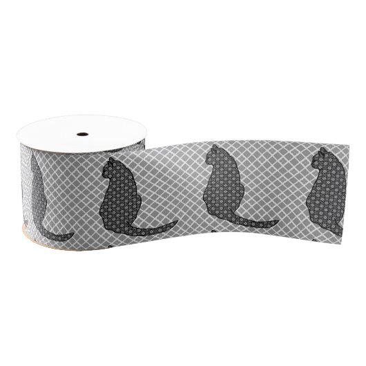 Japanse kat - zwarte en witte Kimono-afdrukken Grosgrain Lint (Spoel)