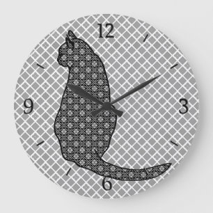Japanse kat - zwarte en witte Kimono-afdrukken Grote Klok