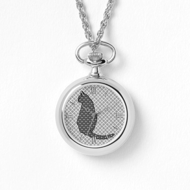 Japanse kat - zwarte en witte Kimono-afdrukken Horloge (Voorkant)