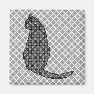 Japanse kat - zwarte en witte Kimono-afdrukken Magneet