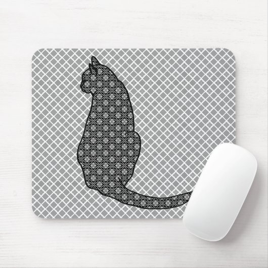 Japanse kat - zwarte en witte Kimono-afdrukken Muismat (Met muis)