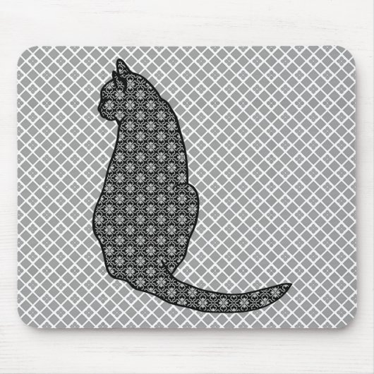 Japanse kat - zwarte en witte Kimono-afdrukken Muismat (Voorkant)