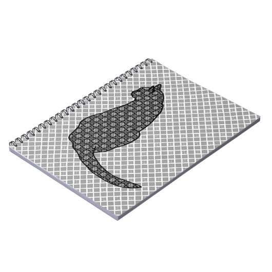 Japanse kat - zwarte en witte Kimono-afdrukken Notitieboek (Linkerzijde)