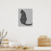 Japanse kat - zwarte en witte Kimono-afdrukken Poster (Keuken)