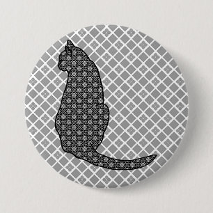 Japanse kat - zwarte en witte Kimono-afdrukken Ronde Button 7,6 Cm