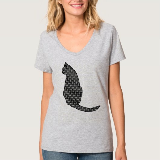 Japanse kat - zwarte en witte Kimono-afdrukken T-shirt (Voorkant)