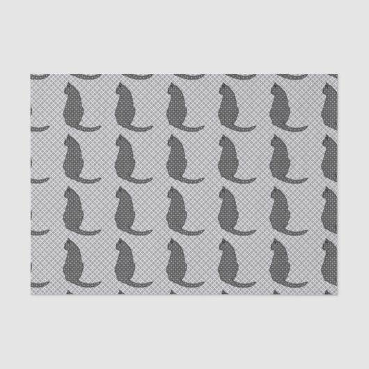 Japanse kat - zwarte en witte Kimono-afdrukken Tissuepapier (Voorkant)