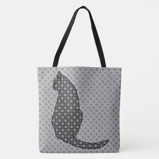 Japanse kat - zwarte en witte Kimono-afdrukken Tote Bag (Voorkant)