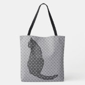 Japanse kat - zwarte en witte Kimono-afdrukken Tote Bag (Achterkant)