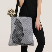 Japanse kat - zwarte en witte Kimono-afdrukken Tote Bag (Dichtbij)