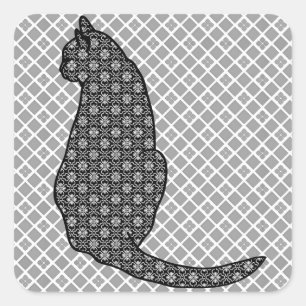 Japanse kat - zwarte en witte Kimono-afdrukken Vierkante Sticker