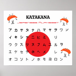 Japanse Katakana Alfabet Poster – Schattige Sushi