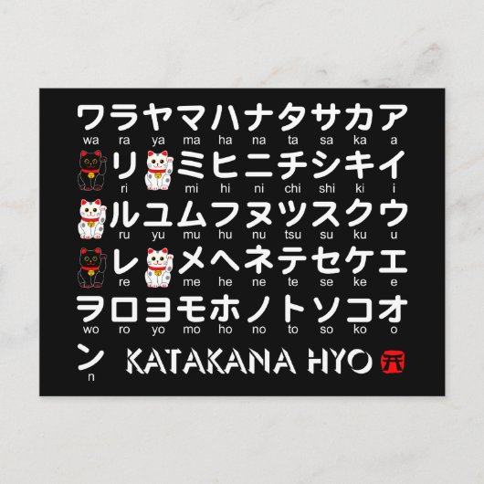 Japanse Katakana-tafel (Lucky Cat) Briefkaart (Voorkant)