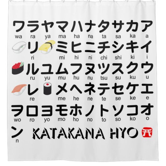 Japanse Katakana-tafel (Sushi) Douchegordijn (Voorkant)