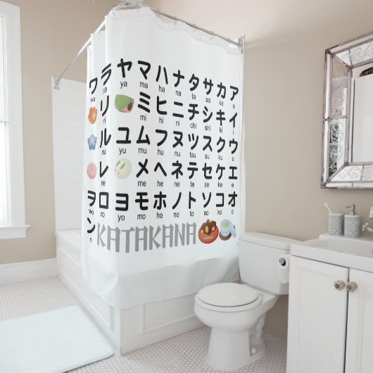 Japanse Katakana-tafel (Wagashi) Douchegordijn (In situ)