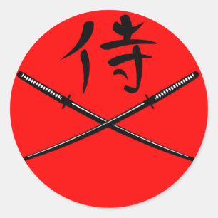 Japanse Katana en Samoeraien Kanji Ronde Sticker