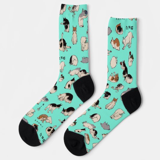 Japanse Katten (Aanpasbare Achtergrondkleur) Sokken (Links)