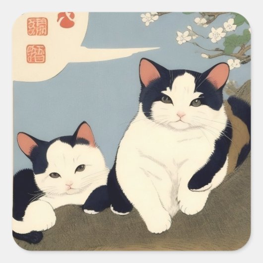 Japanse katten bloesem boom sticker (Voorkant)
