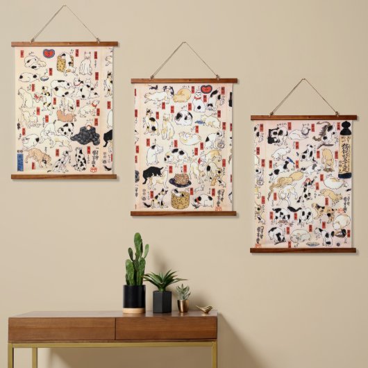  Japanse katten door Utagawa Kuniyoshi Hangend Wandkleed (Asymmetrisch)