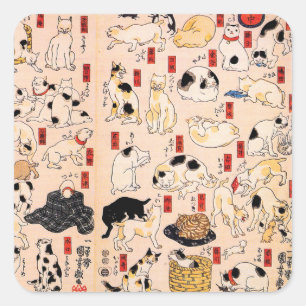 Japanse katten door Utagawa Kuniyoshi Vierkante Sticker