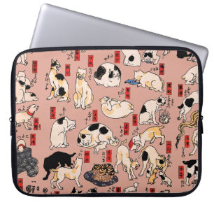 Japanse katten Houtblok ukiyo-e Vintage poesje Laptop Sleeve