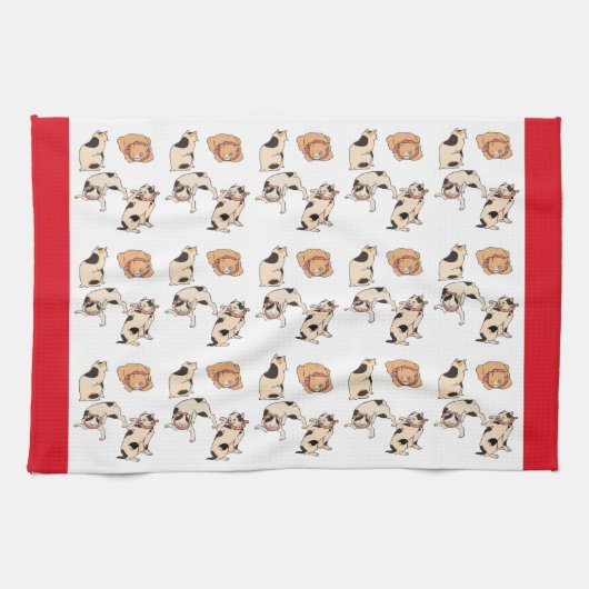 Japanse katten in vier verschillende poeskunsten Theedoek (Horizontaal)