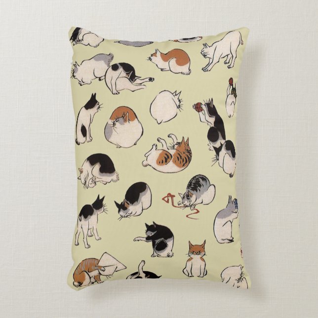 Japanse katten (kleurenkooster) accent kussen (Voorkant(Verticaal))