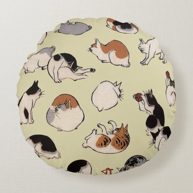 Japanse katten (kleurenkooster) rond kussen (Voorkant)