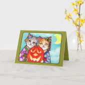 Japanse katten met pompoen kaart (Gele Bloem)