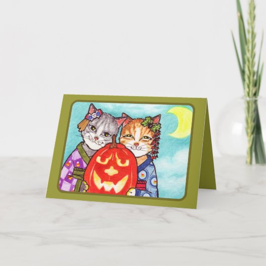 Japanse katten met pompoen kaart (Voorkant)