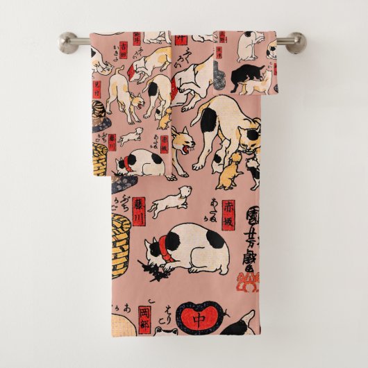 Japanse katten Ukiyo-e Funny kat Bad Handdoek (Insitu)