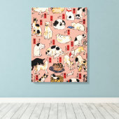 Japanse katten Ukiyo-e Funny kat Canvas Afdruk (Insitu (Houten vloer))