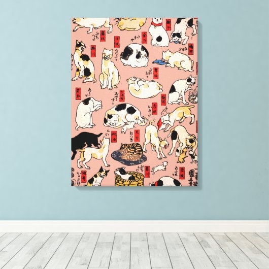 Japanse katten Ukiyo-e Funny kat Canvas Afdruk (Insitu (Houten vloer))