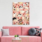 Japanse katten Ukiyo-e Funny kat Canvas Afdruk (Insitu (Woonkamer))