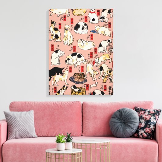 Japanse katten Ukiyo-e Funny kat Canvas Afdruk (Insitu (Woonkamer))