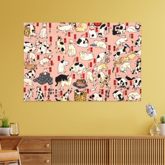 Japanse katten Ukiyo-e Funny kat Canvas Afdruk (Insitu (Woonkamer))