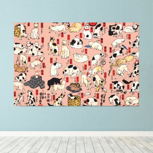 Japanse katten Ukiyo-e Funny kat Canvas Afdruk (Insitu (Houten vloer))