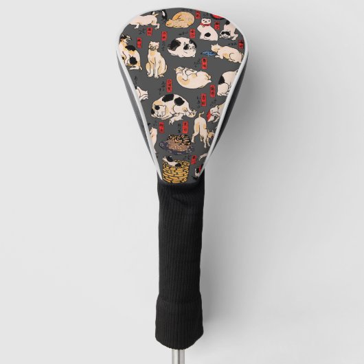 Japanse katten Ukiyo-e Funny kat Golfheadcover (Voorkant)