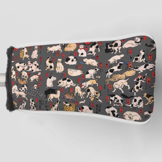 Japanse katten Ukiyo-e Funny kat Golfheadcover (Voorkant)