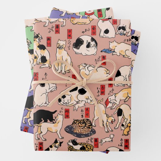 Japanse katten Ukiyo-e Funny kat Inpakpapier Vel (In situ)